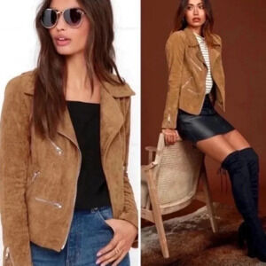 Olivaceous | Faux suede moto jacket Women’s size S caramel cognac edgy blazer